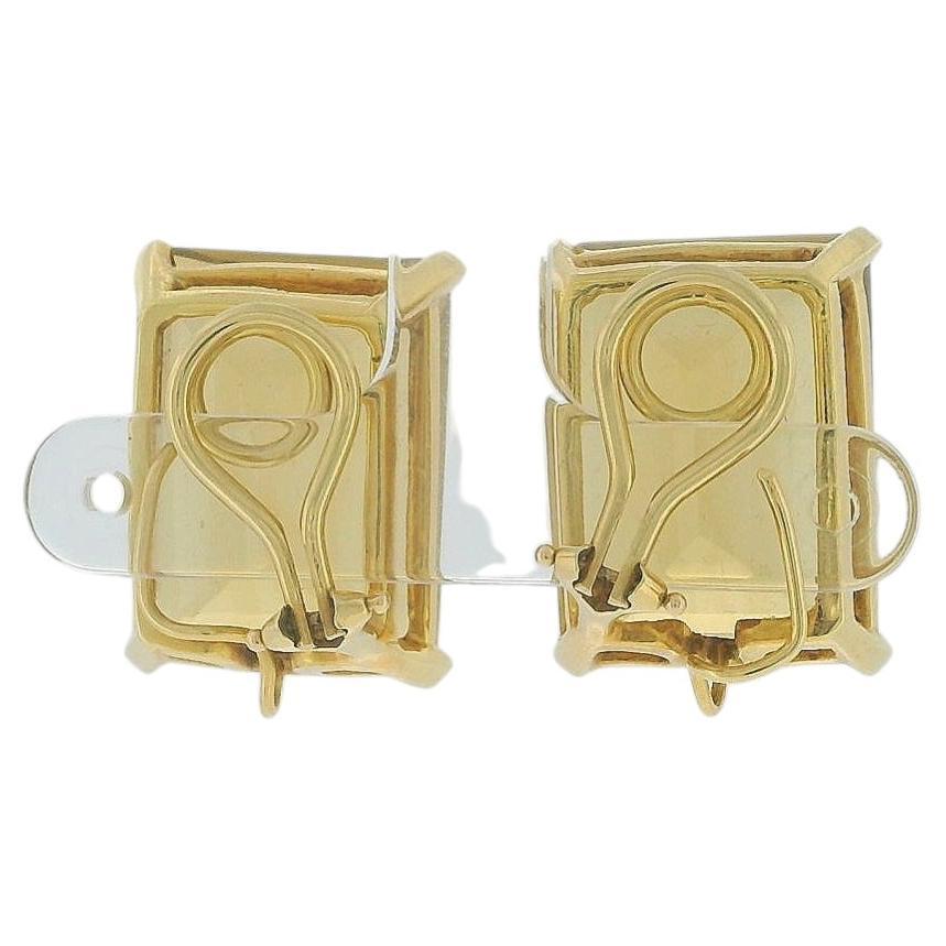Citrine Emerald-Cut Clip-On Earrings In 18K Yellow Gold