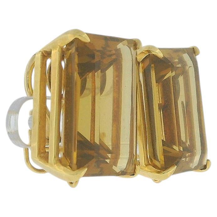 Citrine Emerald-Cut Clip-On Earrings In 18K Yellow Gold