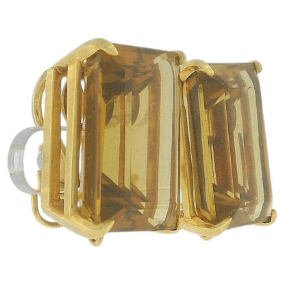 Citrine Emerald-Cut Clip-On Earrings In 18K Yellow Gold
