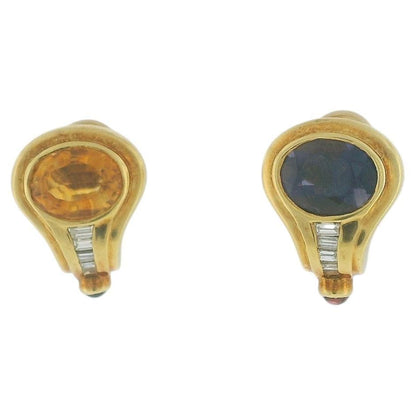 18K Yellow Gold Amethyst & Citrine Diamond Clip-On Earrings