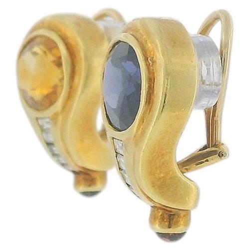 18K Yellow Gold Amethyst & Citrine Diamond Clip-On Earrings