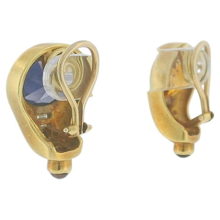 18K Yellow Gold Amethyst & Citrine Diamond Clip-On Earrings