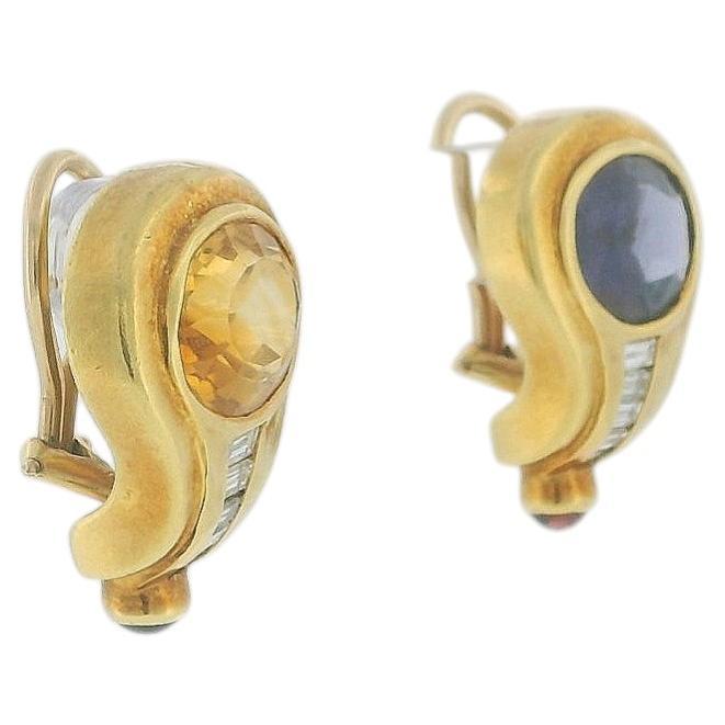 18K Yellow Gold Amethyst & Citrine Diamond Clip-On Earrings