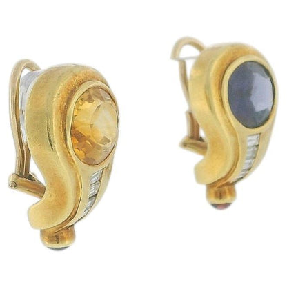 18K Yellow Gold Amethyst & Citrine Diamond Clip-On Earrings