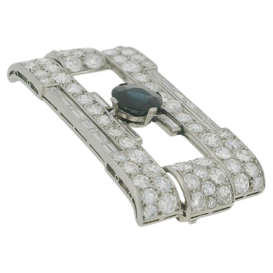 Boucheron diamond art deco brooch 1.91 ct sapphire center