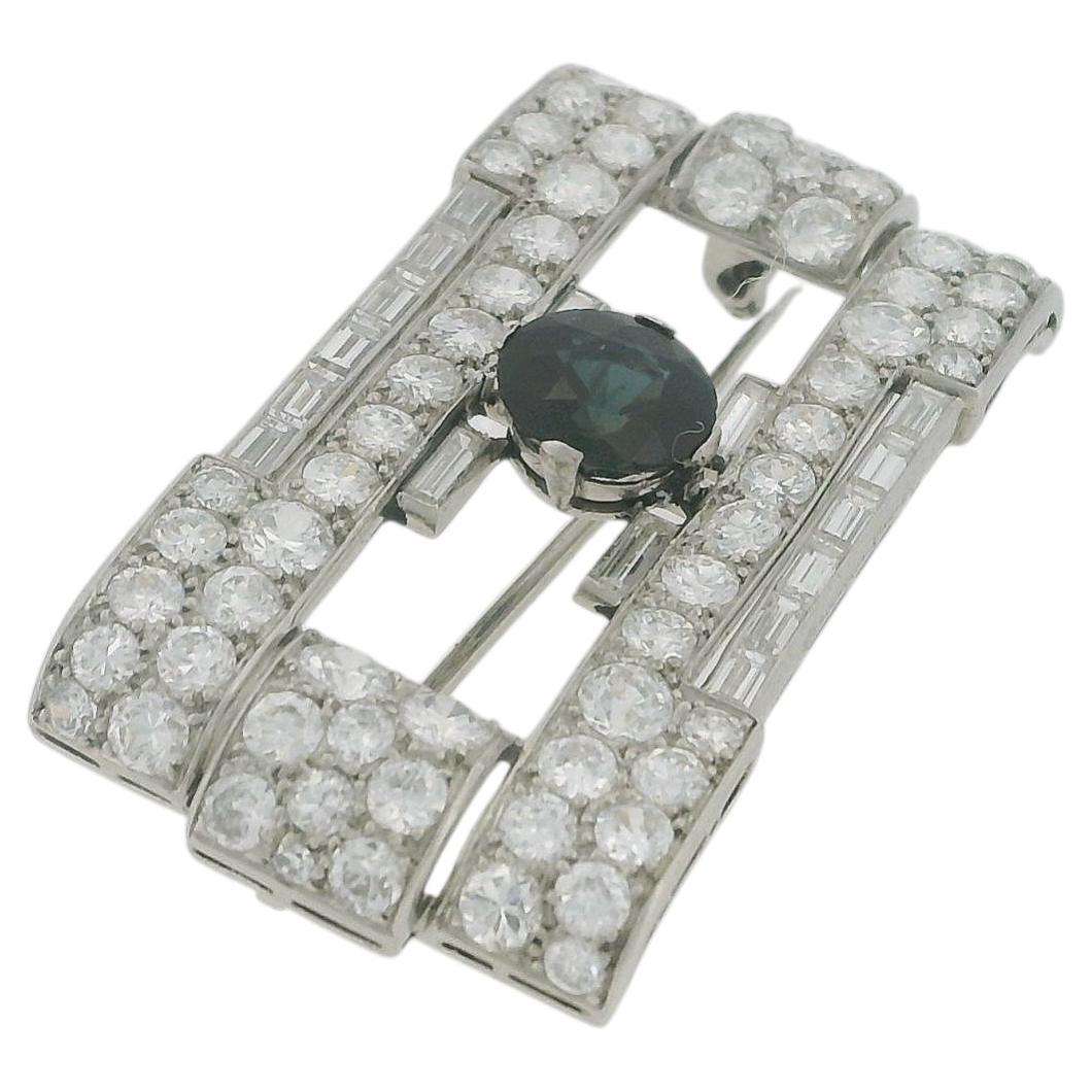 Boucheron diamond art deco brooch 1.91 ct sapphire center