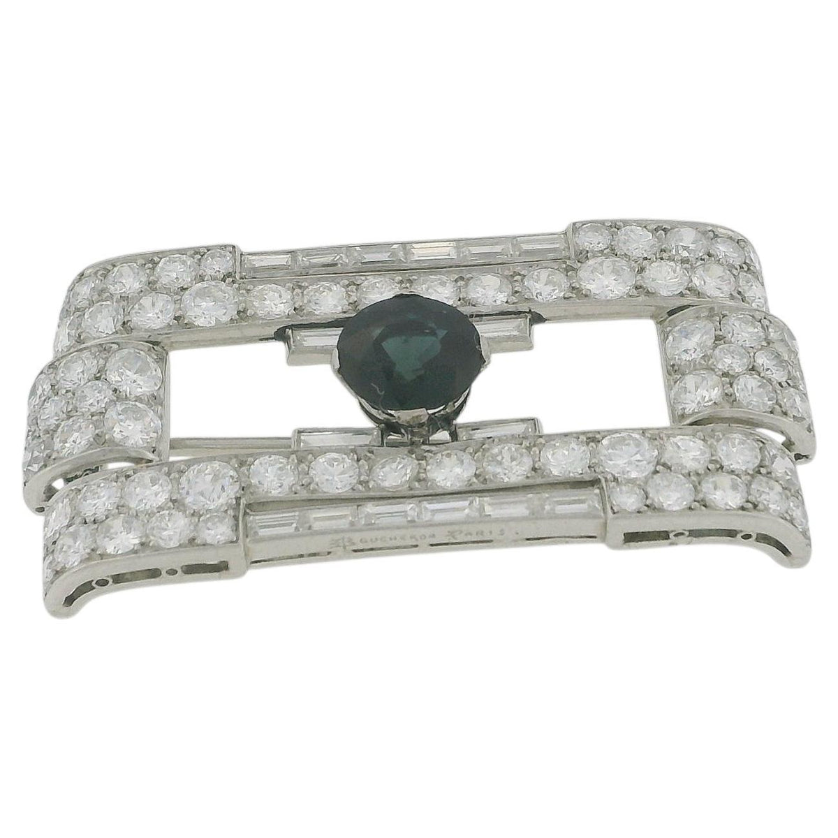 Boucheron diamond art deco brooch 1.91 ct sapphire center