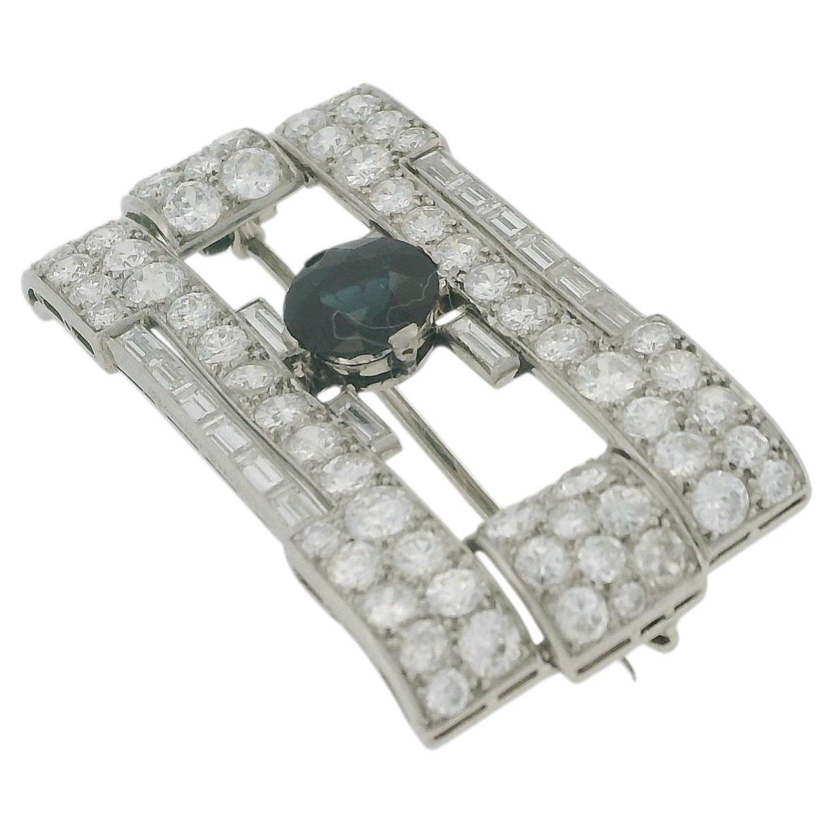 Boucheron diamond art deco brooch 1.91 ct sapphire center