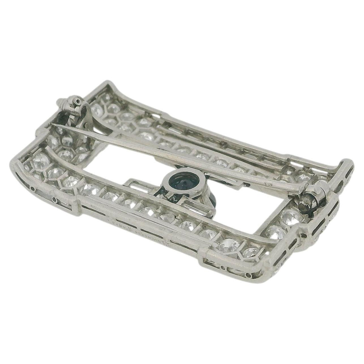 Boucheron diamond art deco brooch 1.91 ct sapphire center