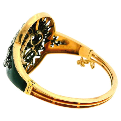 18K Gold Enamel Floral Diamond French Bracelet with Pearls