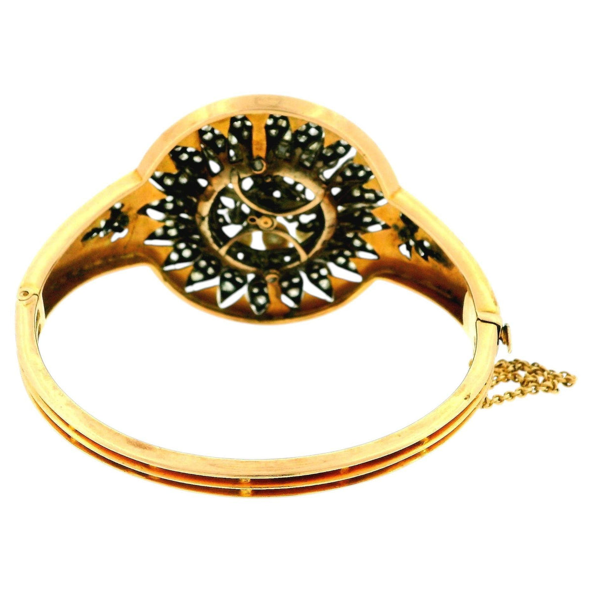18K Gold Enamel Floral Diamond French Bracelet with Pearls