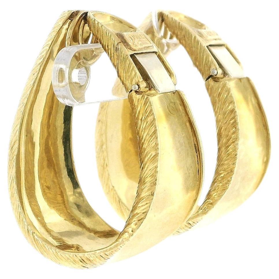 Earrings henry dunay tapered oval hoops textured 18k