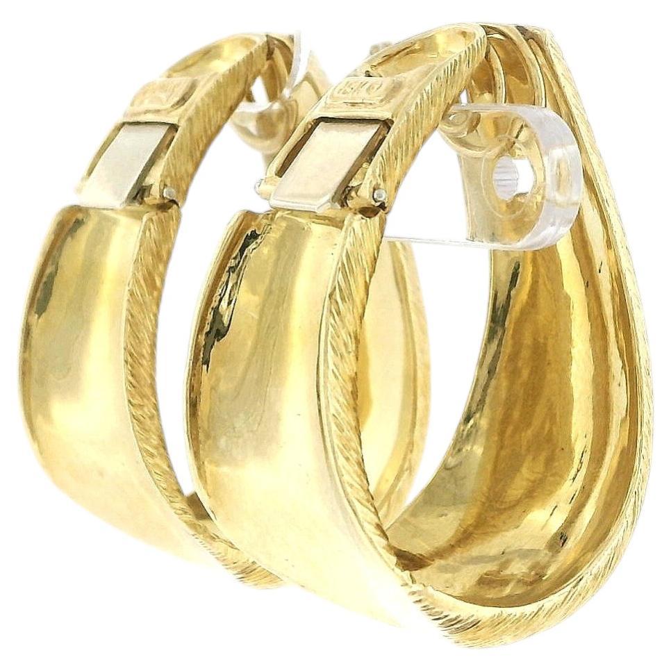 Earrings henry dunay tapered oval hoops textured 18k