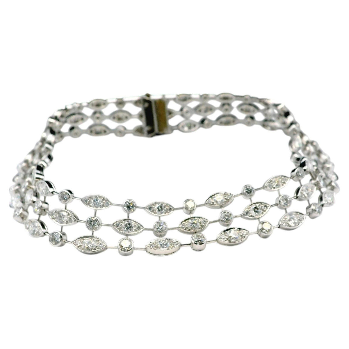 Cartier Naiade Choker 3 Row Diamonds & 18K White Gold Necklace