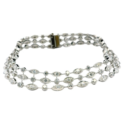 Cartier Naiade Choker 3 Row Diamonds & 18K White Gold Necklace