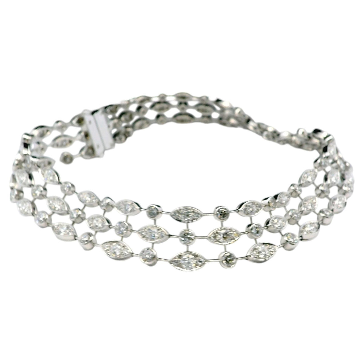 Cartier Naiade Choker 3 Row Diamonds & 18K White Gold Necklace