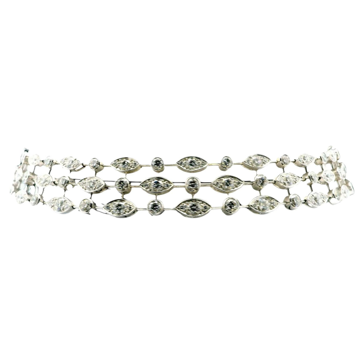 Cartier Naiade Choker 3 Row Diamonds & 18K White Gold Necklace