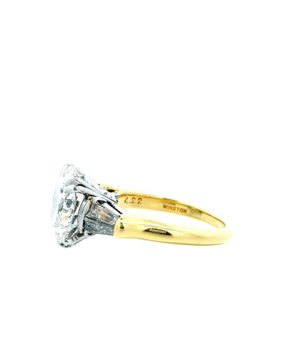 Harry Winston 4.22 Carats Vs2 Diamond Platinum & 18K Gold Ring  Papers