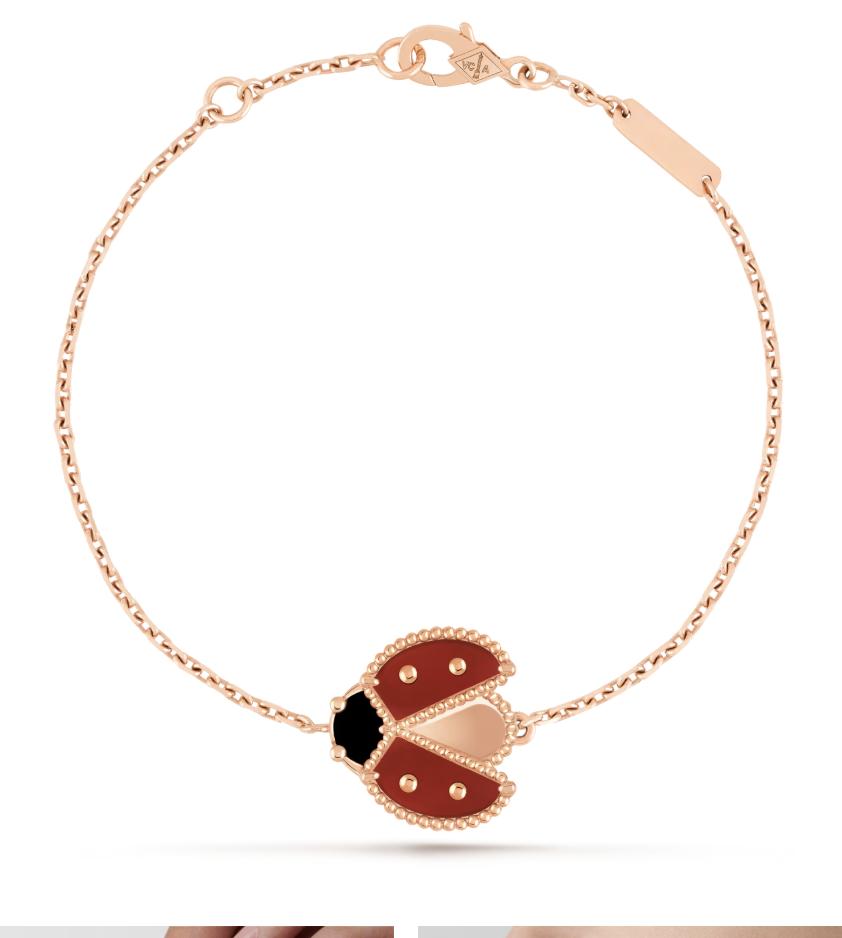 Van Cleef Lucky Spring bracelet, 18K rose gold, onyx, carnelian Box & Papers