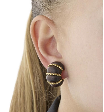 SEAMAN SCHEPPS 18K Gold and Wood 'Shrimp' Earrings