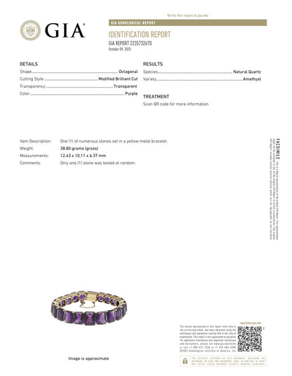 14K Yellow Gold & Tapered Emerald Cut Amethyst Line Bracelet W/GIA Certificate