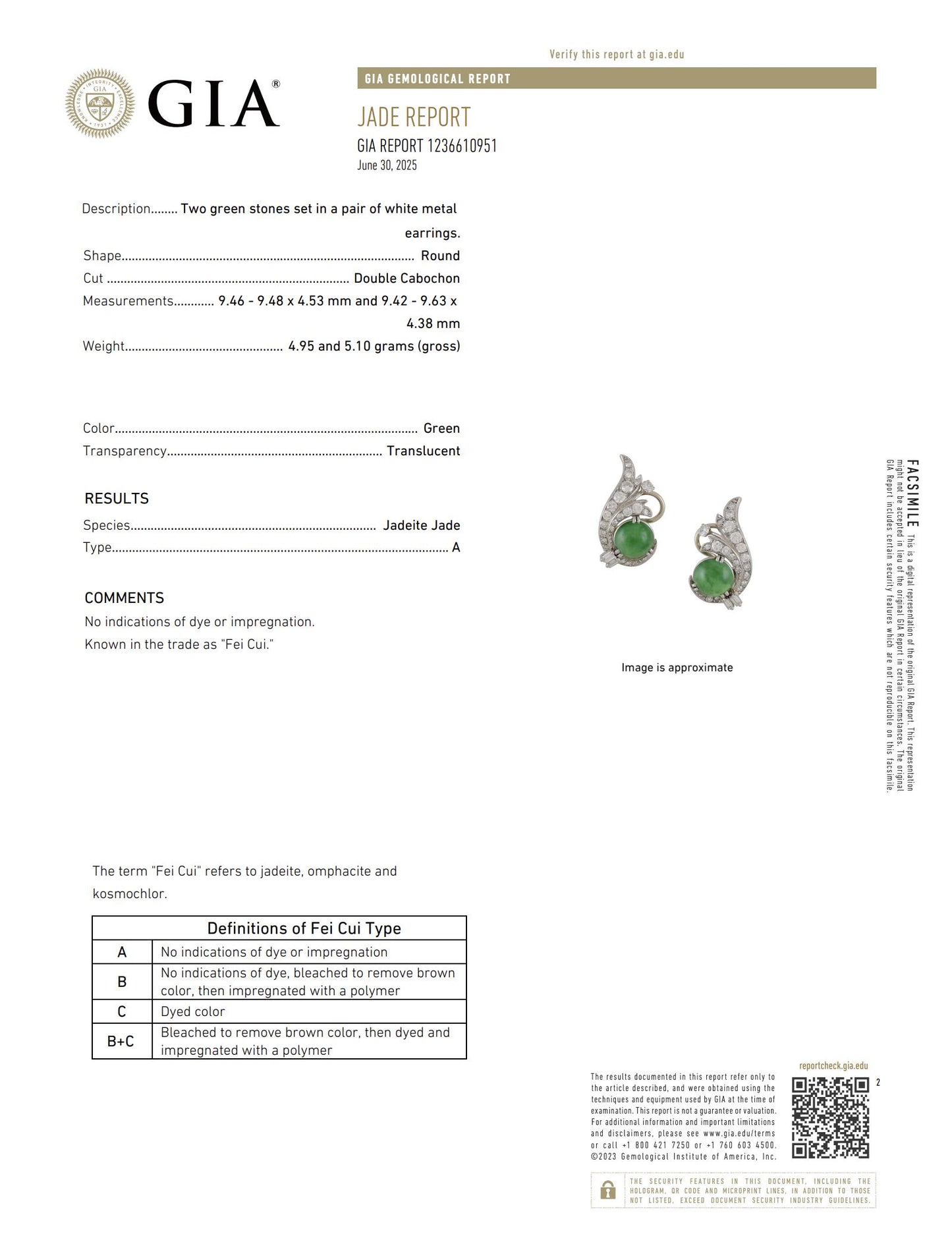 18k White Gold Teardrop Pave with Double Cabochon Jade GIA Certified Earrings