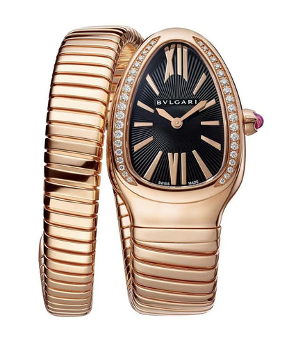 Bvlgari Serpenti Tubogas SPP35G 18K Rose Gold Diamond Bezel Ladies Watch