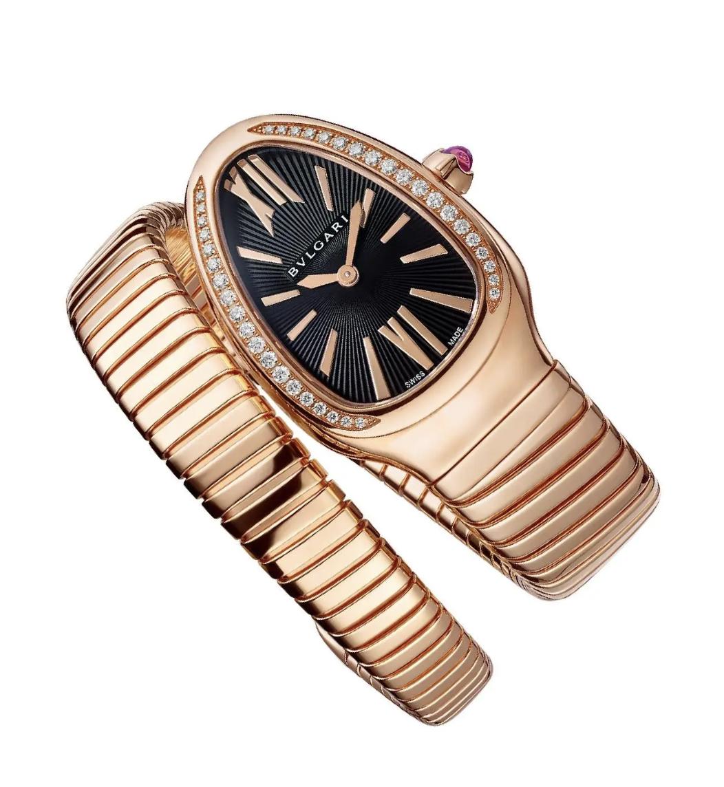 Bvlgari Serpenti Tubogas SPP35G 18K Rose Gold Diamond Bezel Ladies Watch