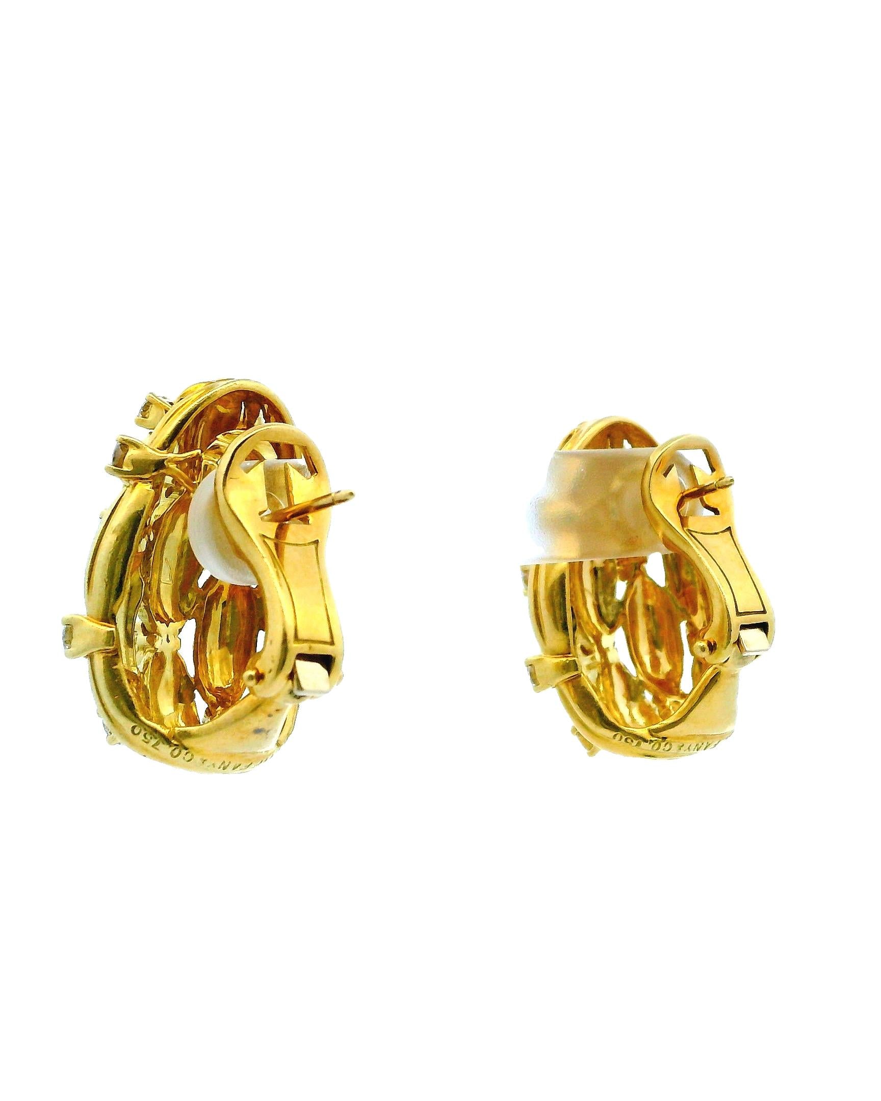 Tiffany & Co. Signature Series 18K Yellow Gold & Diamond Earrings