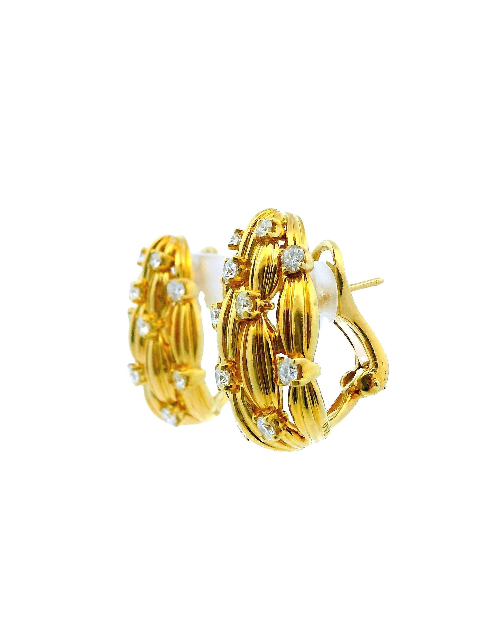 Tiffany & Co. Signature Series 18K Yellow Gold & Diamond Earrings