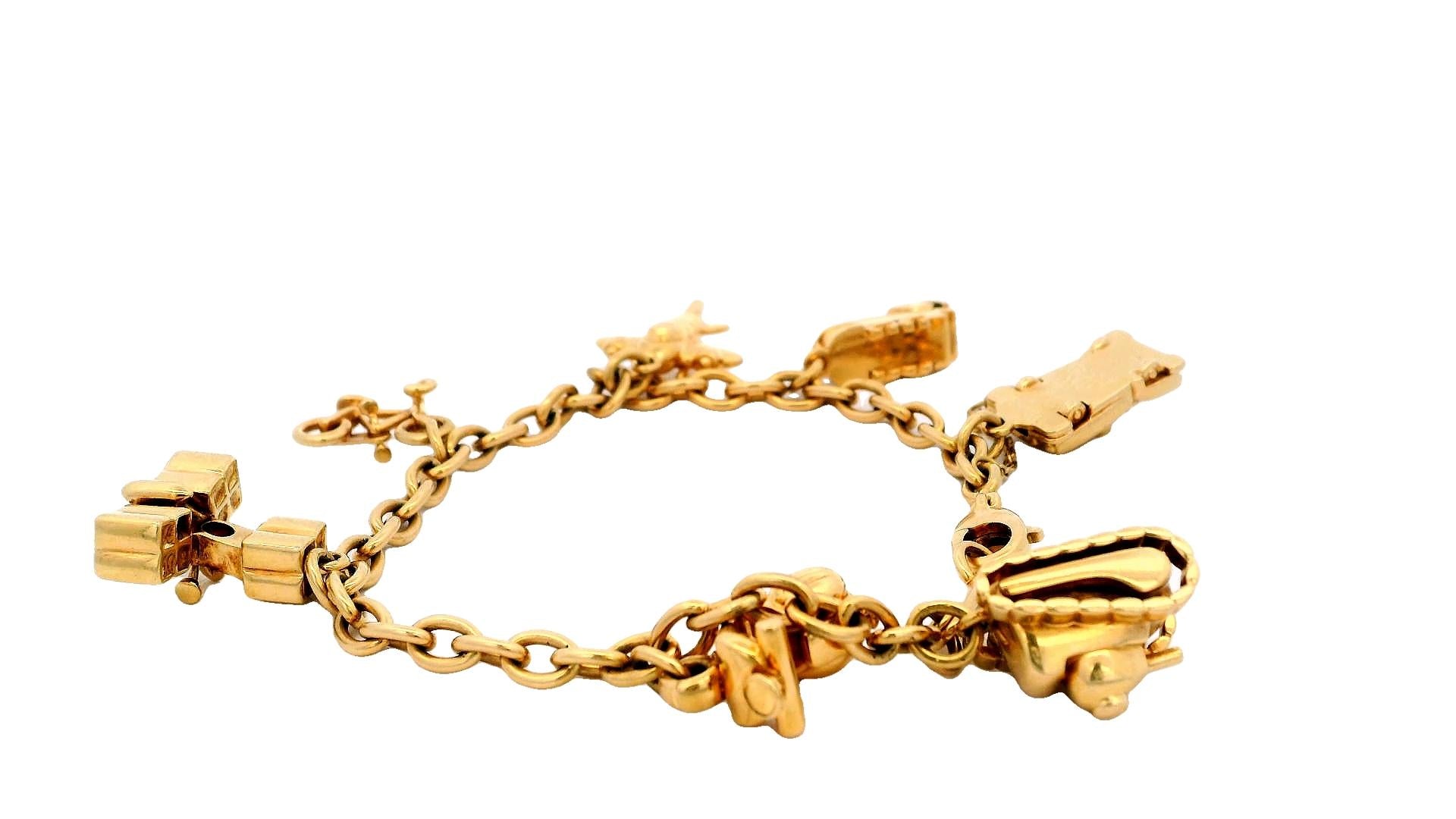 Cartier Estate 18K Yellow Gold 7 Charm Merry-Go-Round Bracelet