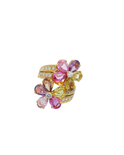 Bulgari Sapphire Flower Large Ring in Yellow Gold with Diamonds and Sapphires