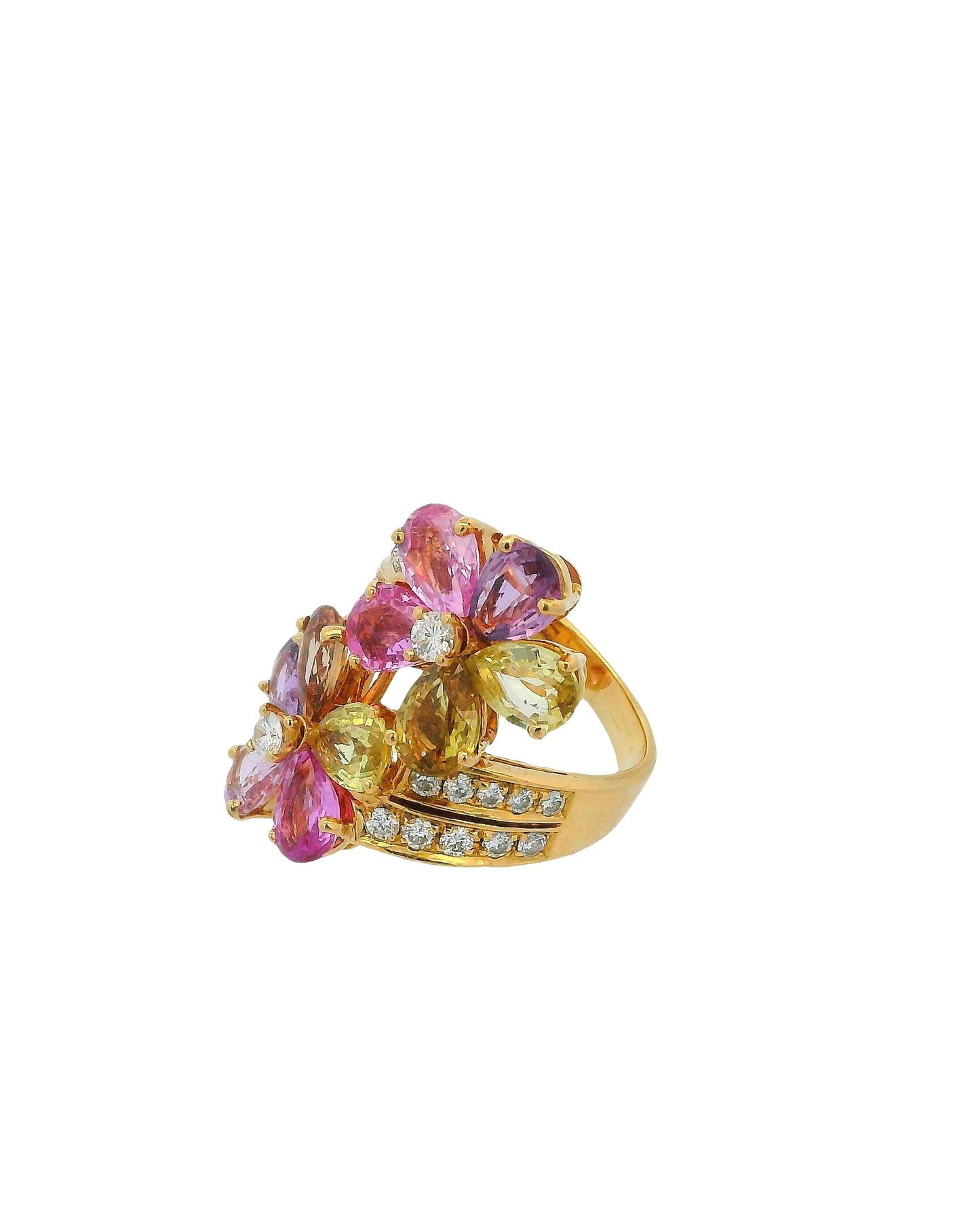 Bulgari Sapphire Flower Large Ring in Yellow Gold with Diamonds and Sapphires
