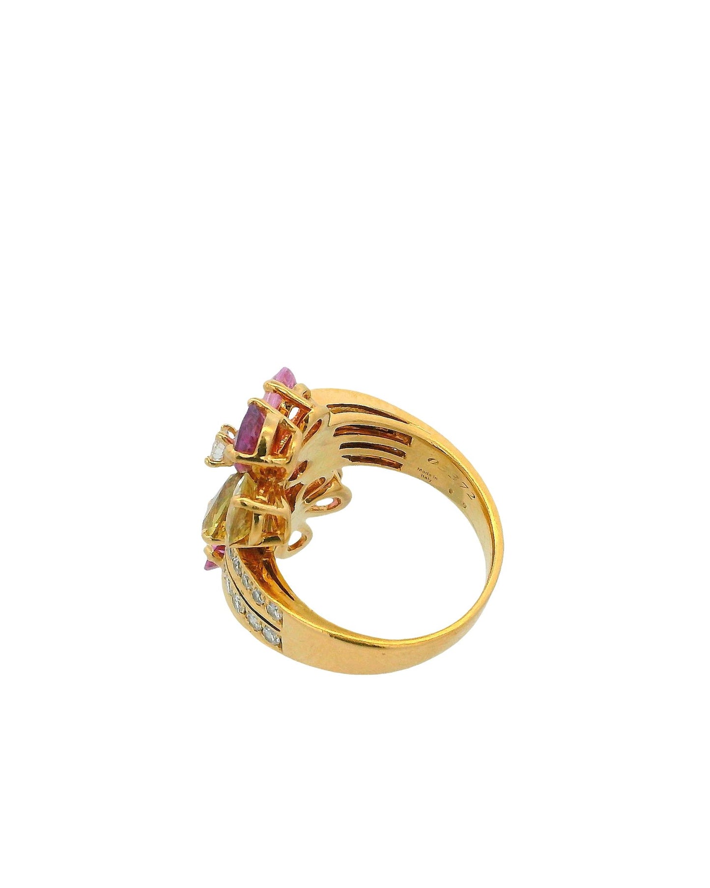Bulgari Sapphire Flower Large Ring in Yellow Gold with Diamonds and Sapphires