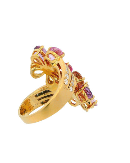 Bulgari Sapphire Flower Large Ring in Yellow Gold with Diamonds and Sapphires
