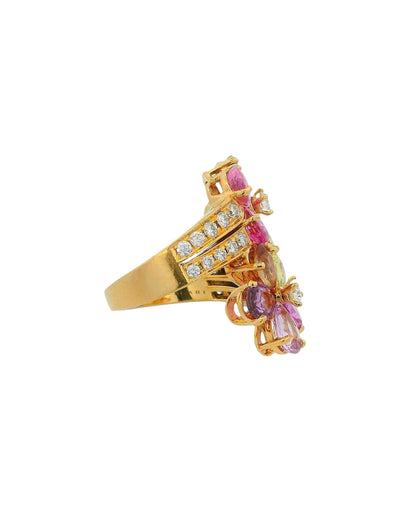 Bulgari Sapphire Flower Large Ring in Yellow Gold with Diamonds and Sapphires