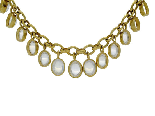 Elizabeth Locke's Exquisite 19k Yellow Gold Moonstones Dangles Necklace