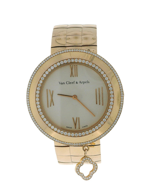 Van Cleef & Arpels 18k Rose Gold Floral Charm MOP Dial Box Papers