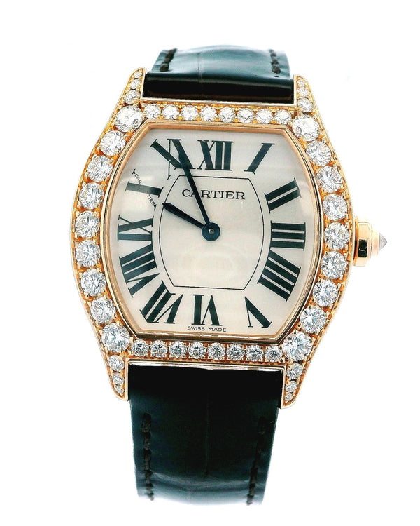 Cartier Tortue WA507031 18K Rose Gold & Diamond Bezel Ladies Watch