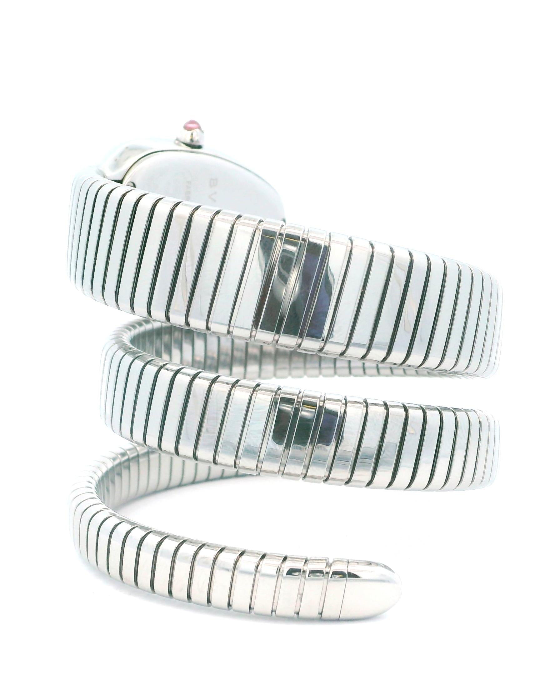 Bvlgari Serpenti Tubogas SP35S  Silver Dial & Diamond Bezel With Papers