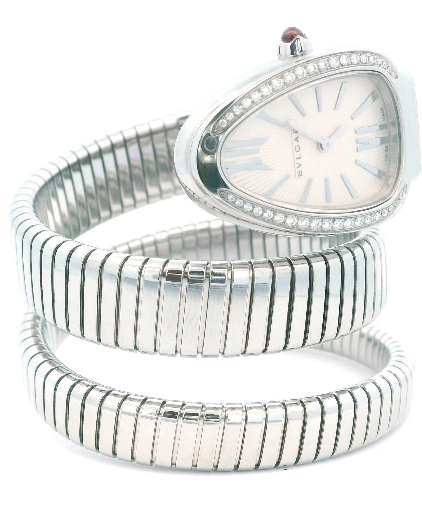 Bvlgari Serpenti Tubogas SP35S  Silver Dial & Diamond Bezel With Papers