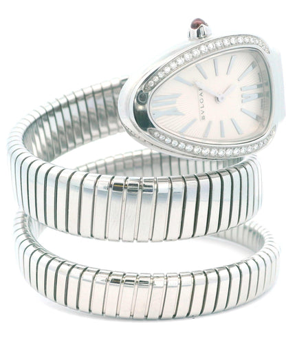 Bvlgari Serpenti Tubogas SP35S  Silver Dial & Diamond Bezel With Papers