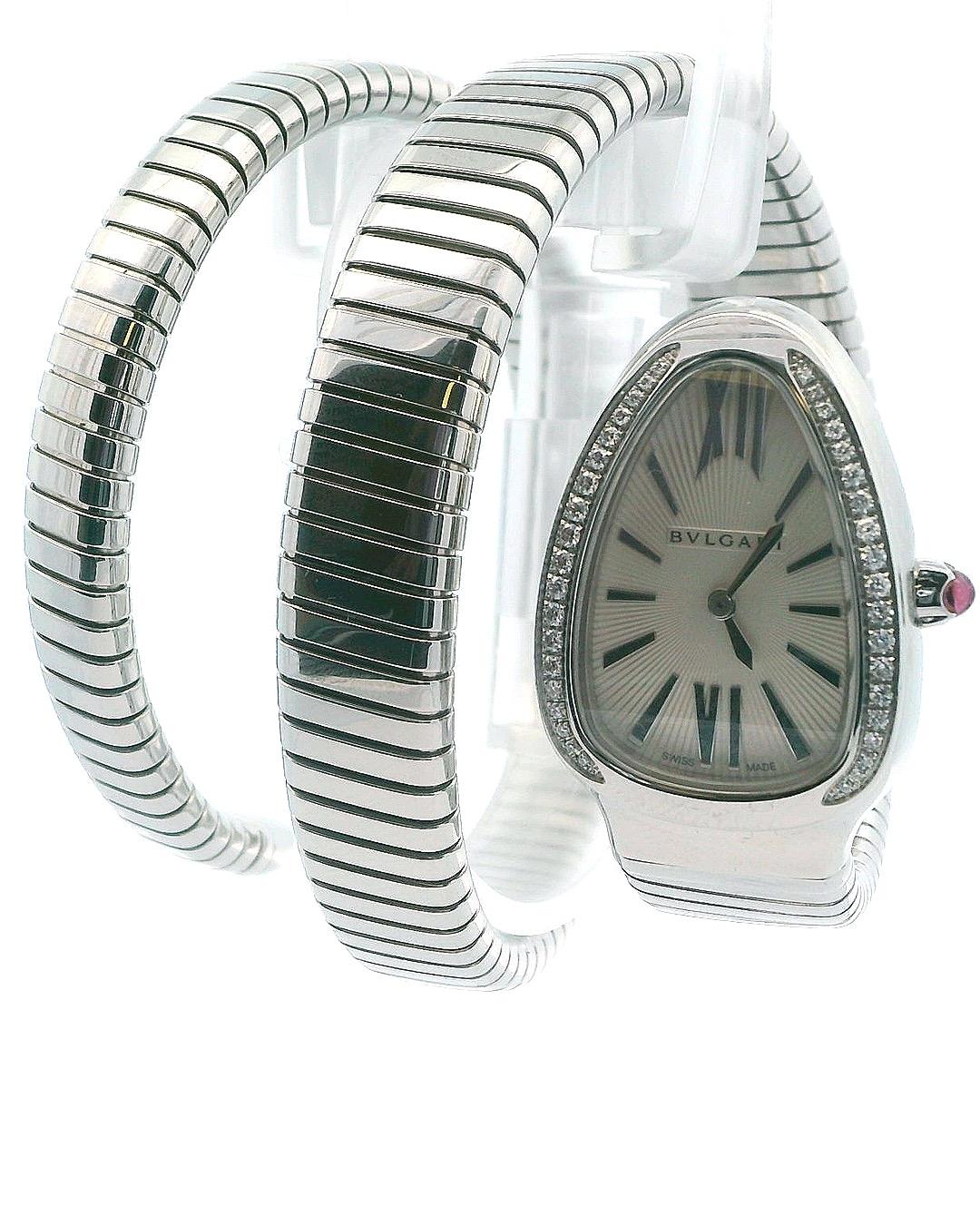 Bvlgari Serpenti Tubogas SP35S  Silver Dial & Diamond Bezel With Papers