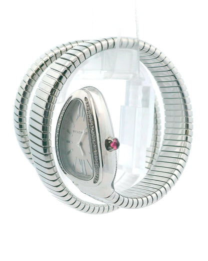 Bvlgari Serpenti Tubogas SP35S  Silver Dial & Diamond Bezel With Papers