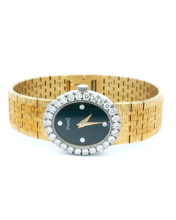 Piaget 8326A6 18K Yellow Gold Onyx Dial & Diamond Bezel Ladies Watch