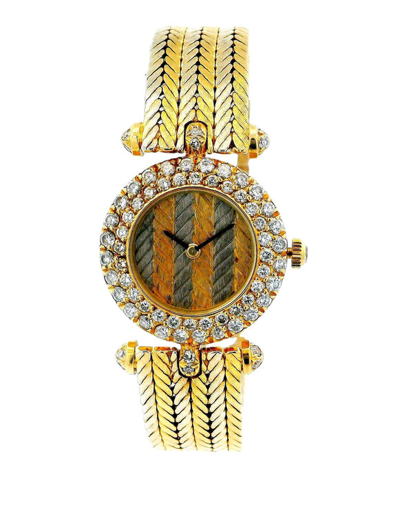 Van Cleef & Arpels Diamond Bezel Chevron Dial & 18K White & Yellow Gold Bracelet