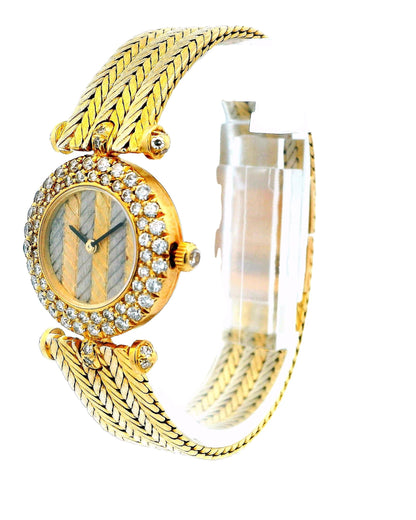 Van Cleef & Arpels Diamond Bezel Chevron Dial & 18K White & Yellow Gold Bracelet