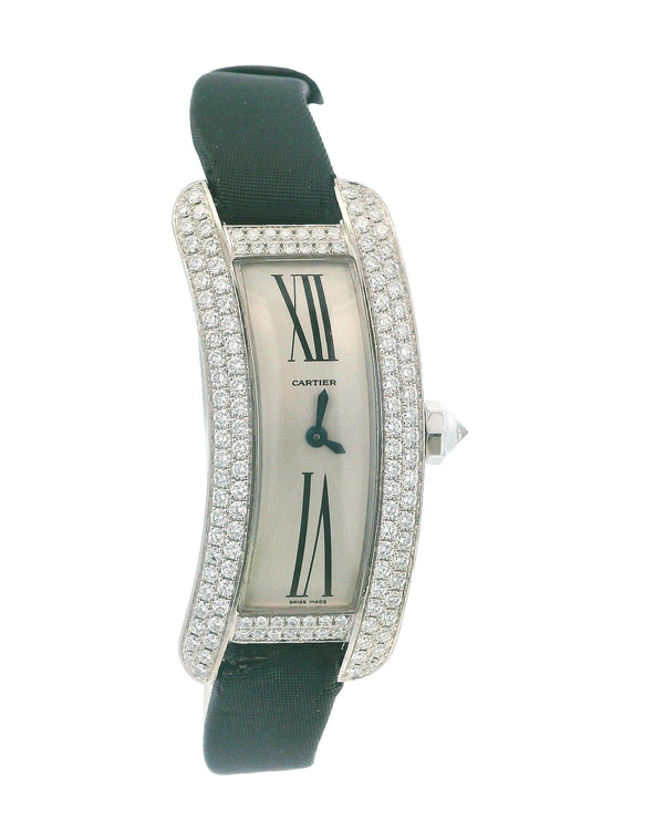 Cartier Tank-S 18K White Gold Pave Case & Buckle Box & Papares