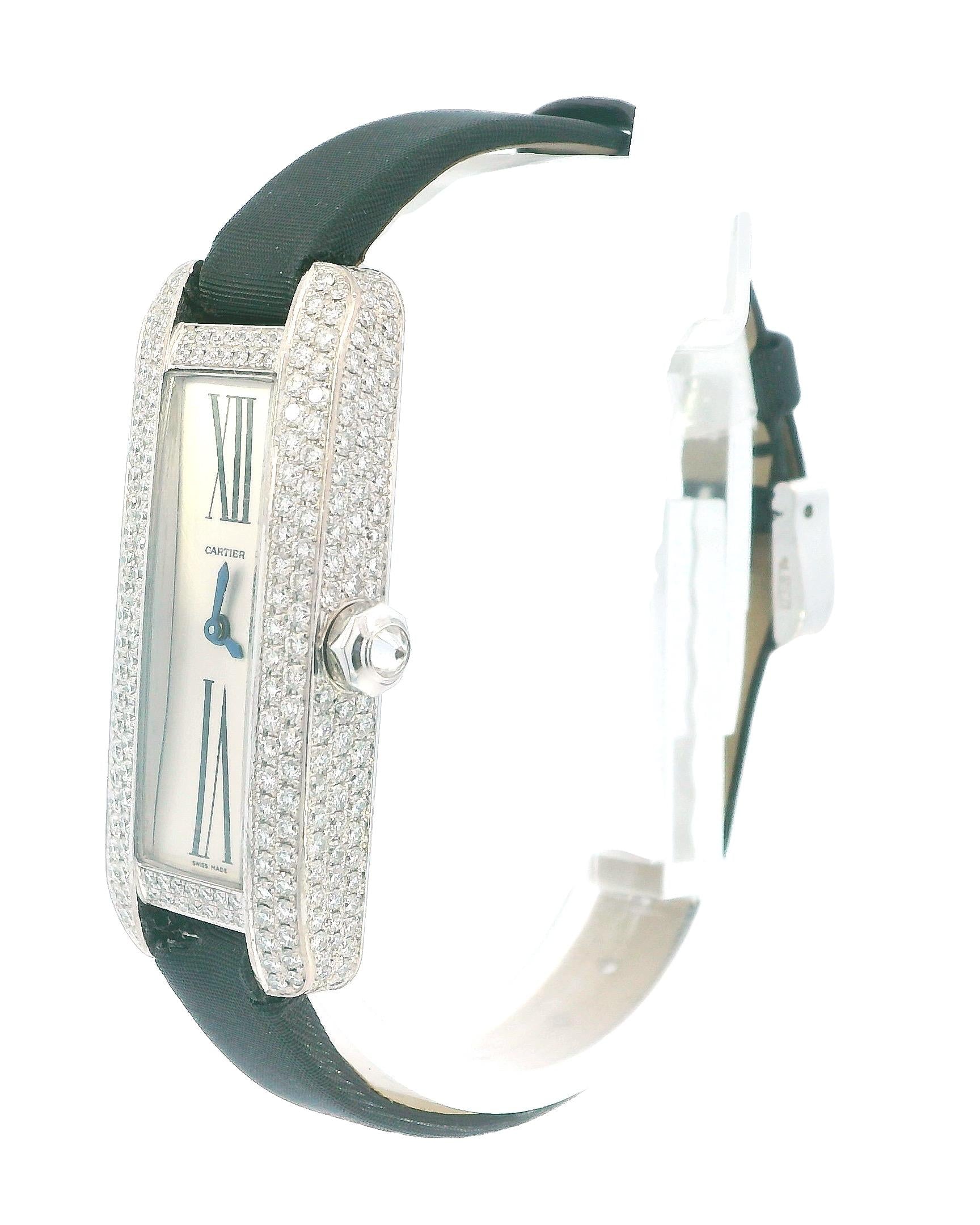 Cartier Tank-S 18K White Gold Pave Case & Buckle Box & Papares