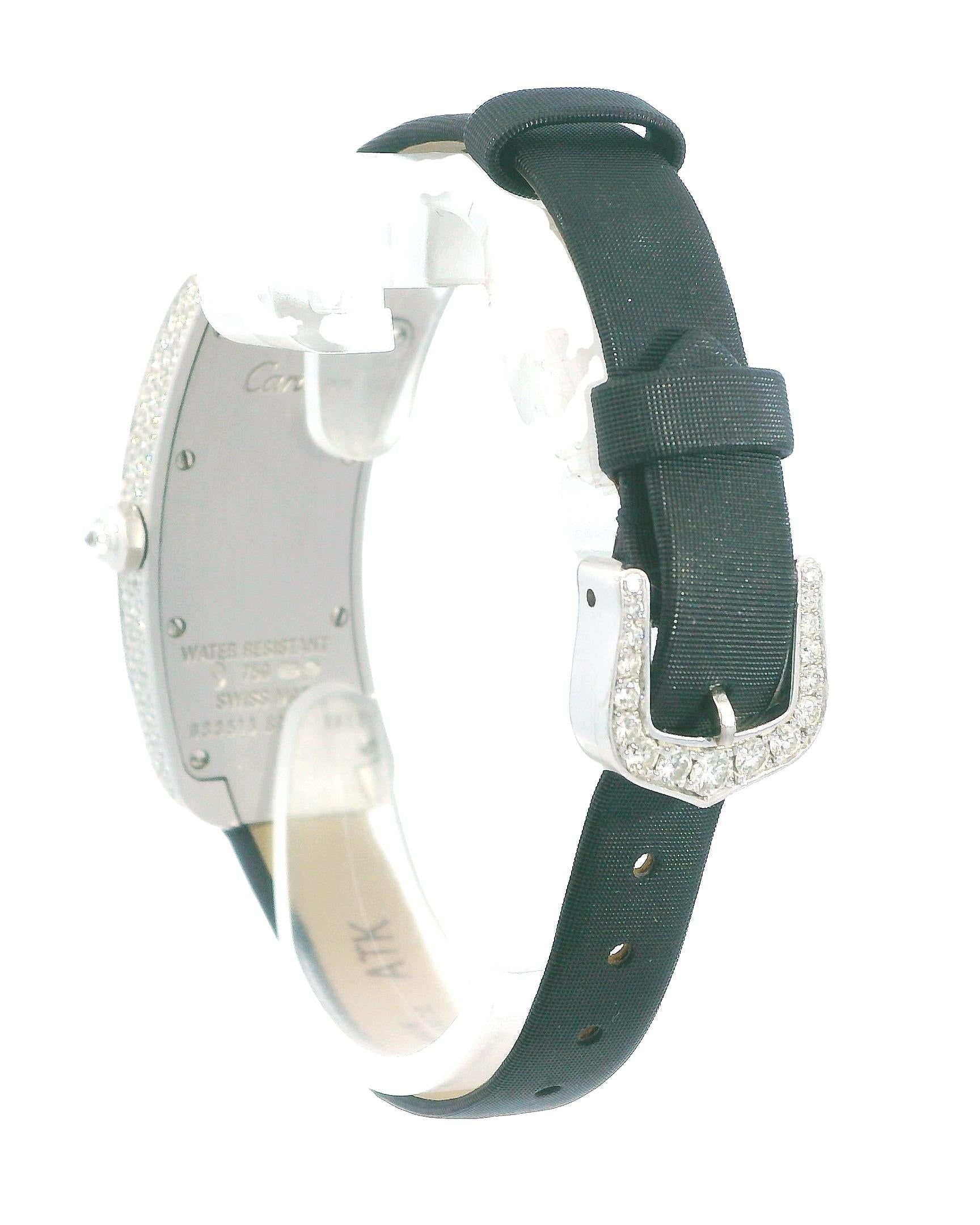 Cartier Tank-S 18K White Gold Pave Case & Buckle Box & Papares